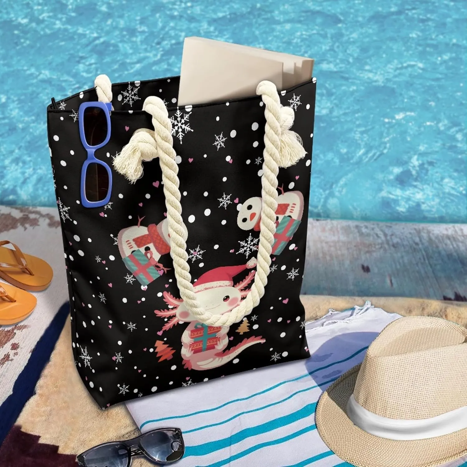 Reusable Grocery Bags Large Capacity Zipper Tote Bag Lightweight Beach Tote for Women