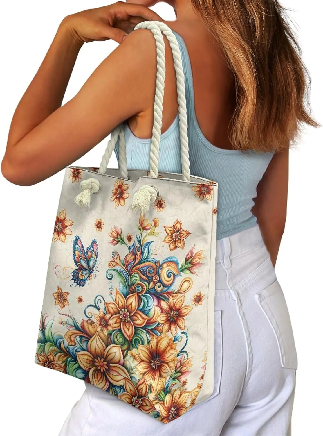 Reusable Grocery Bags Large Capacity Zipper Tote Bag Lightweight Beach Tote for Women
