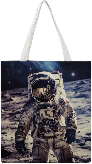 Reusable Grocery Bags US Astronaut Travel Moon Shopping Bag Lightweight Shoulder Bags Large Tote Bag for Travel Work Handbag
