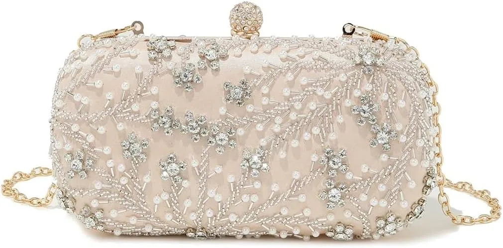 Rhinestone Bags Shiny Heavy Handmake Diamond-studded Rhinestones Beaded Flower Pattern Hand Party Wedding Dinner Bag
