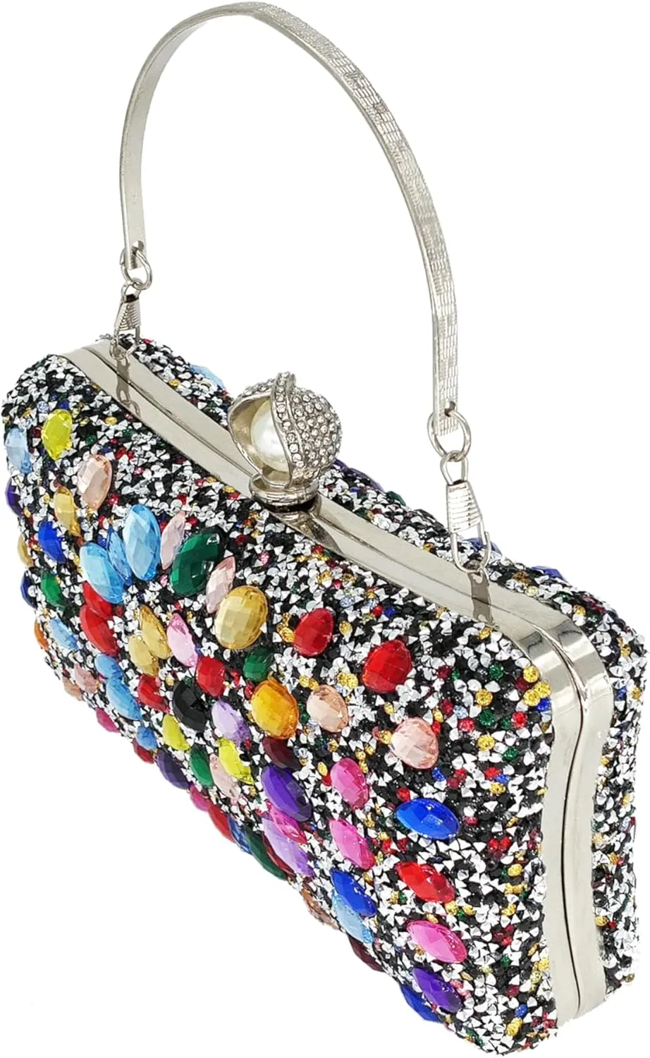 Rhinestone Clutch Purses for Women Evening Wedding Formal - Round Pearl Clasp Handbag - Crystal Diamond Bag