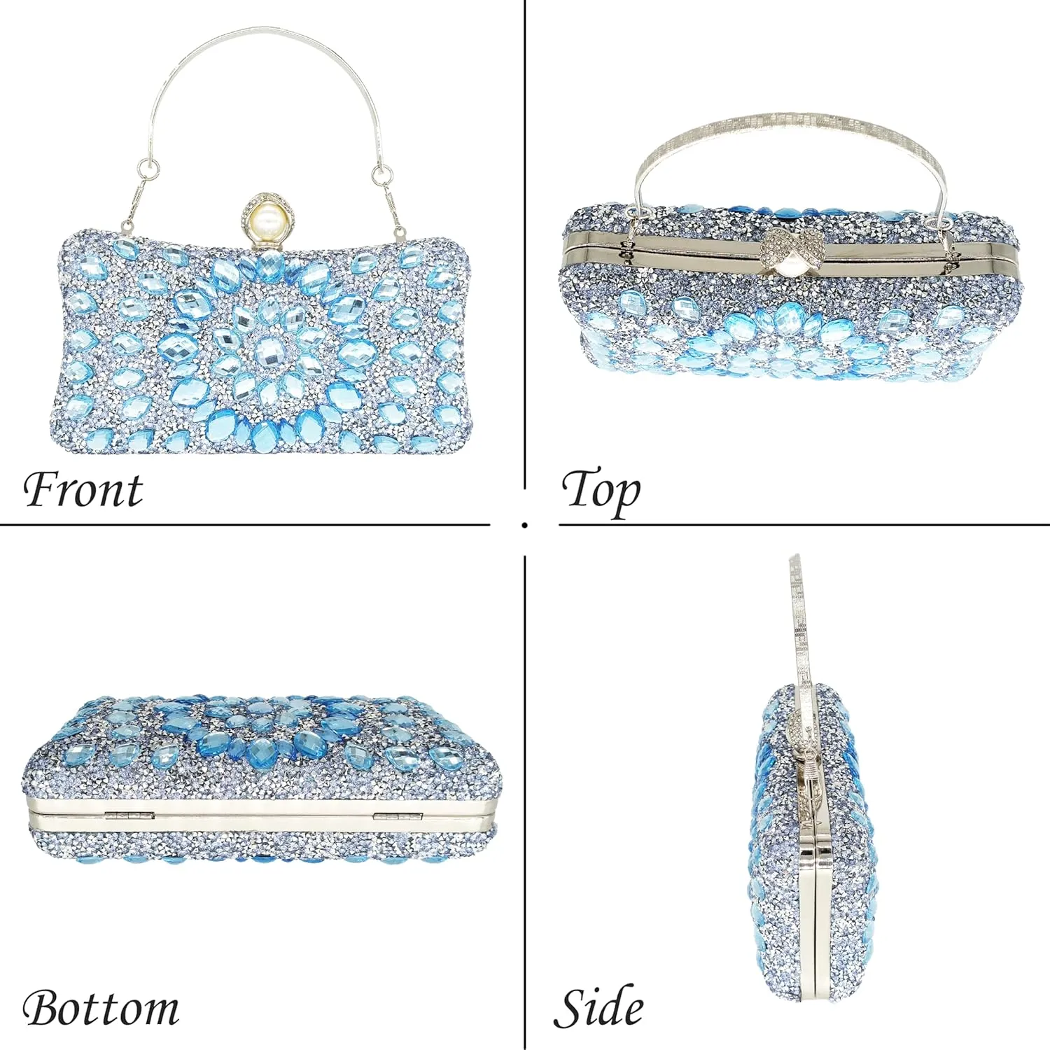 Rhinestone Clutch Purses for Women Evening Wedding Formal - Round Pearl Clasp Handbag - Crystal Diamond Bag