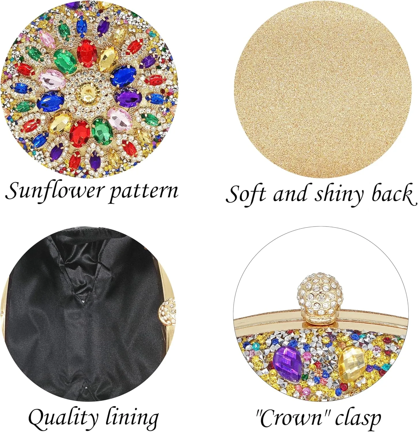 Rhinestone Clutch Purses for Women Evening Wedding Formal - Round Pearl Clasp Handbag - Crystal Diamond Bag
