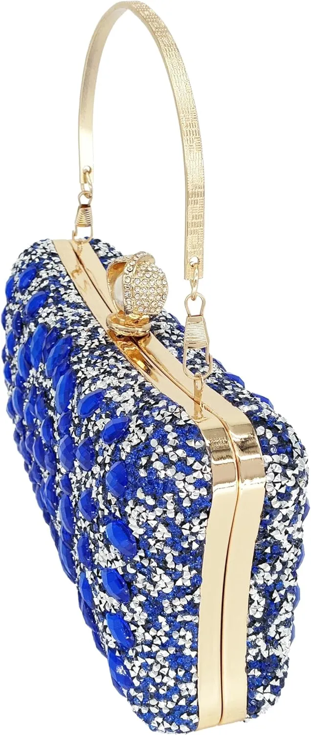 Rhinestone Clutch Purses for Women Evening Wedding Formal - Round Pearl Clasp Handbag - Crystal Diamond Bag