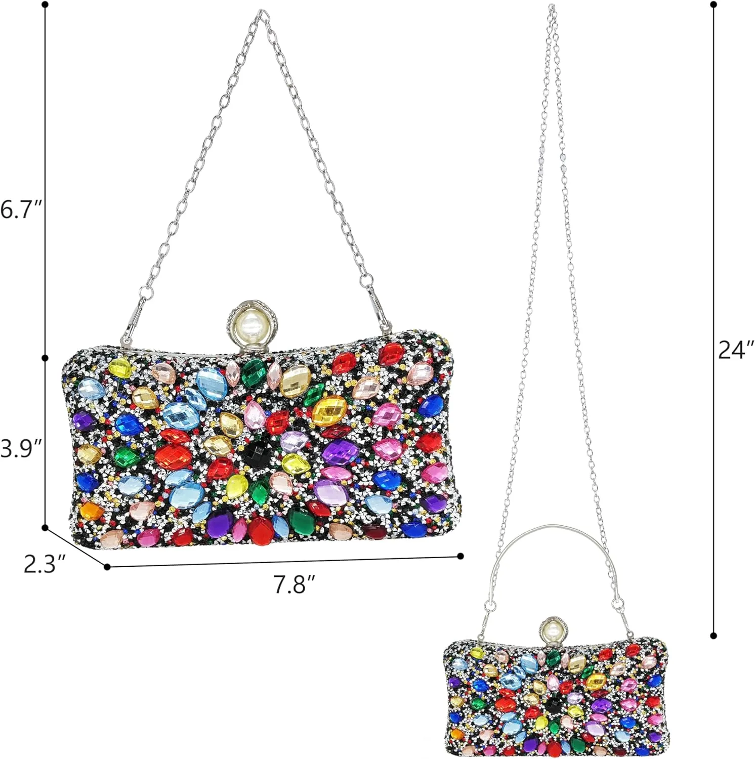 Rhinestone Clutch Purses for Women Evening Wedding Formal - Round Pearl Clasp Handbag - Crystal Diamond Bag