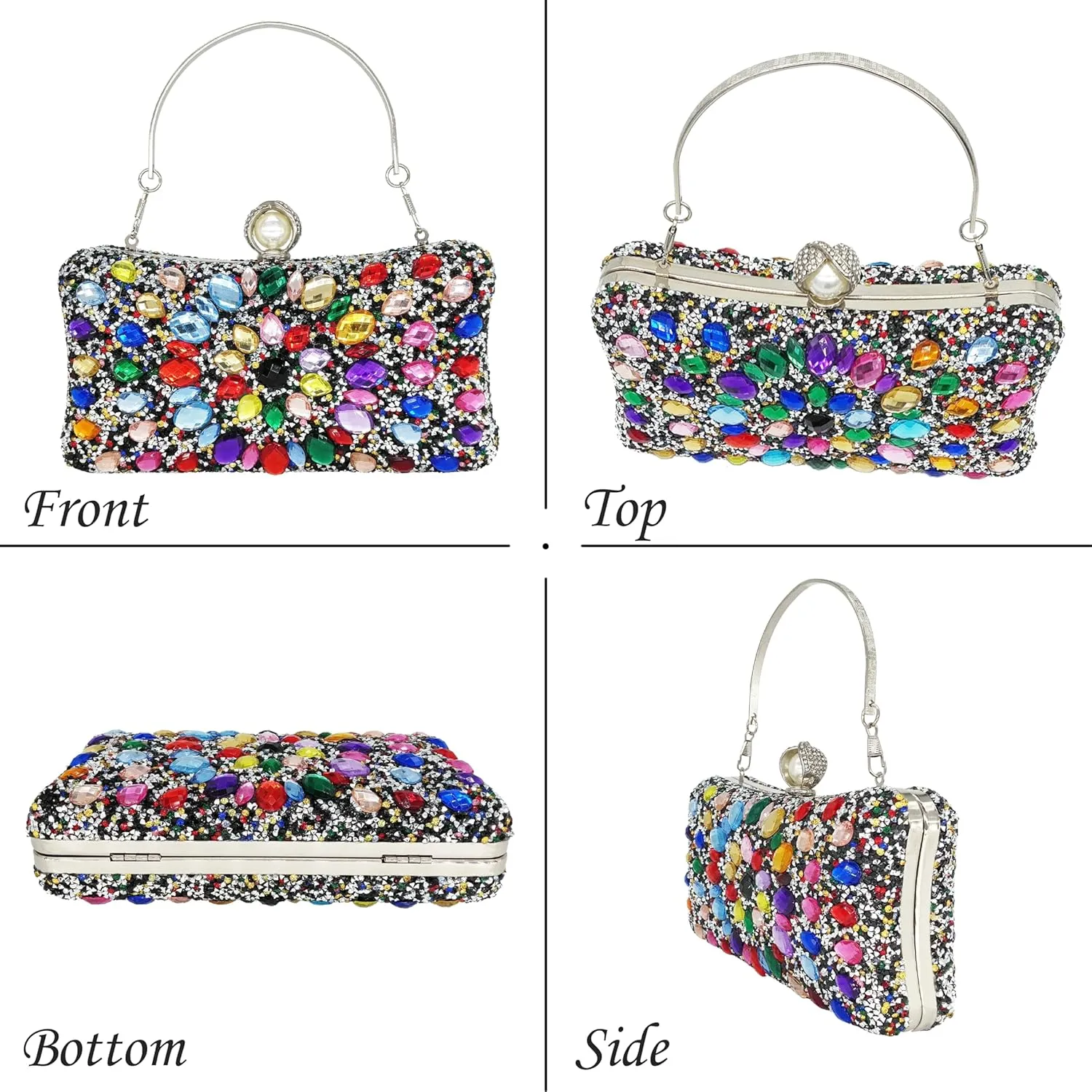 Rhinestone Clutch Purses for Women Evening Wedding Formal - Round Pearl Clasp Handbag - Crystal Diamond Bag