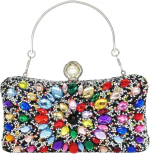 Rhinestone Clutch Purses for Women Evening Wedding Formal - Round Pearl Clasp Handbag - Crystal Diamond Bag