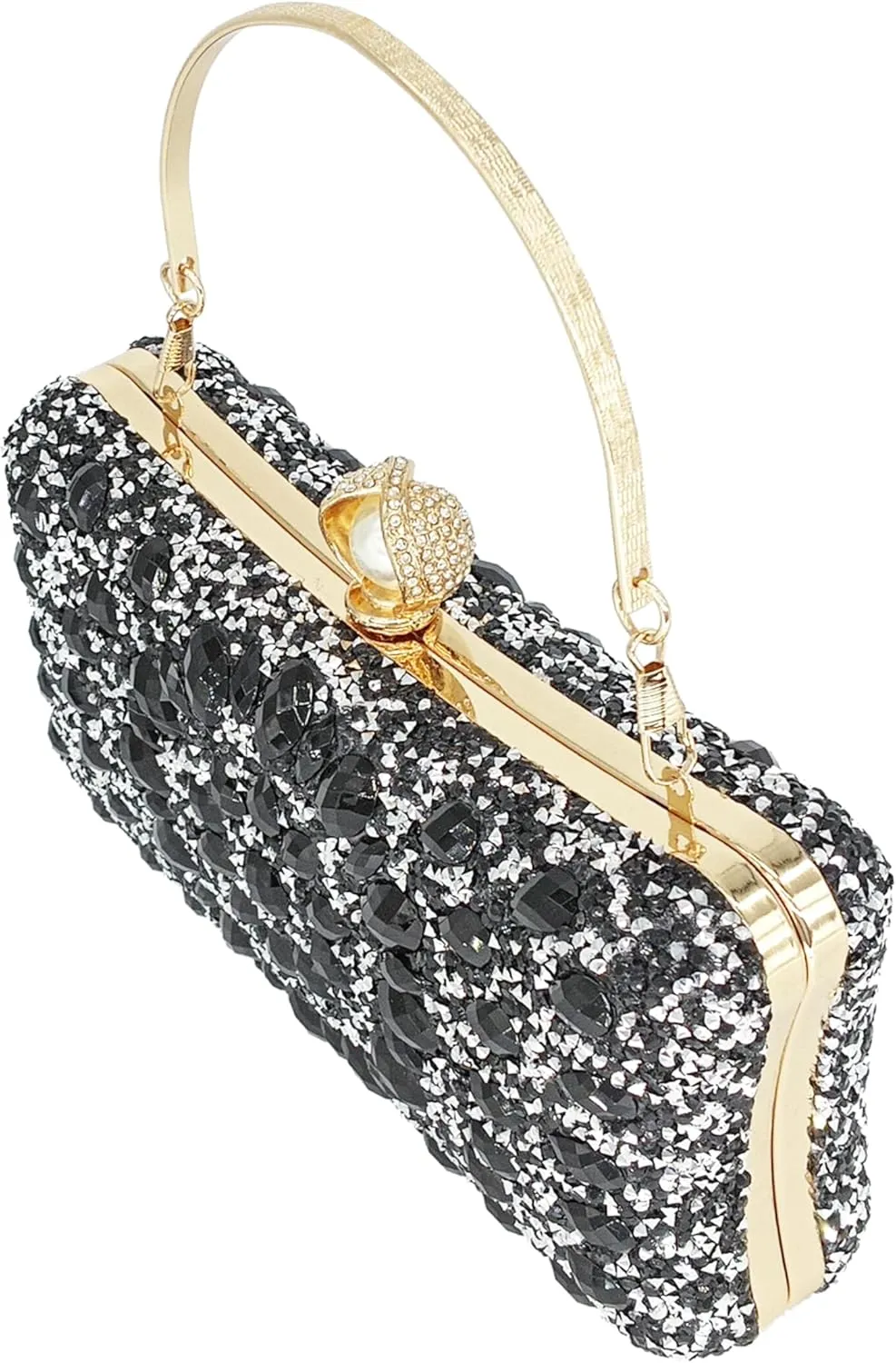 Rhinestone Clutch Purses for Women Evening Wedding Formal - Round Pearl Clasp Handbag - Crystal Diamond Bag