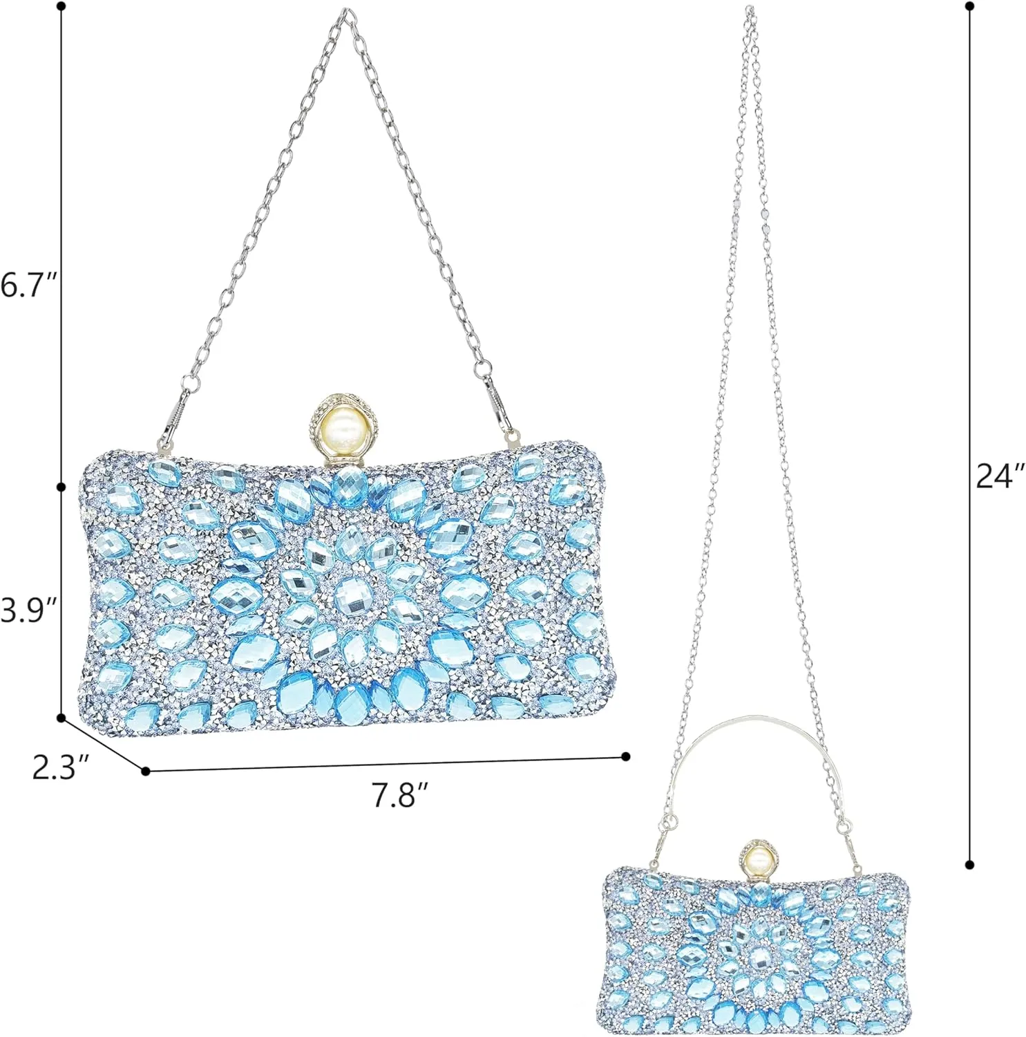 Rhinestone Clutch Purses for Women Evening Wedding Formal - Round Pearl Clasp Handbag - Crystal Diamond Bag