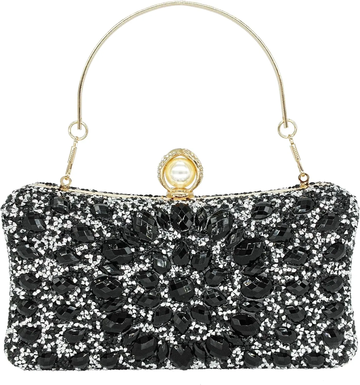 Rhinestone Clutch Purses for Women Evening Wedding Formal - Round Pearl Clasp Handbag - Crystal Diamond Bag