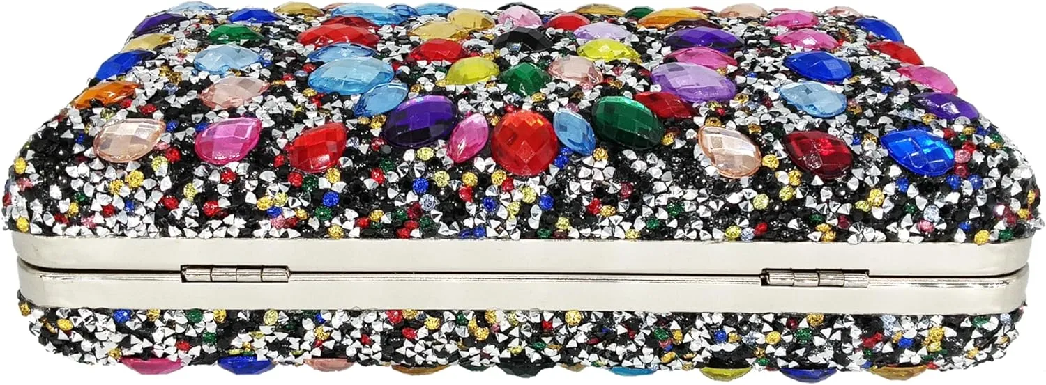 Rhinestone Clutch Purses for Women Evening Wedding Formal - Round Pearl Clasp Handbag - Crystal Diamond Bag