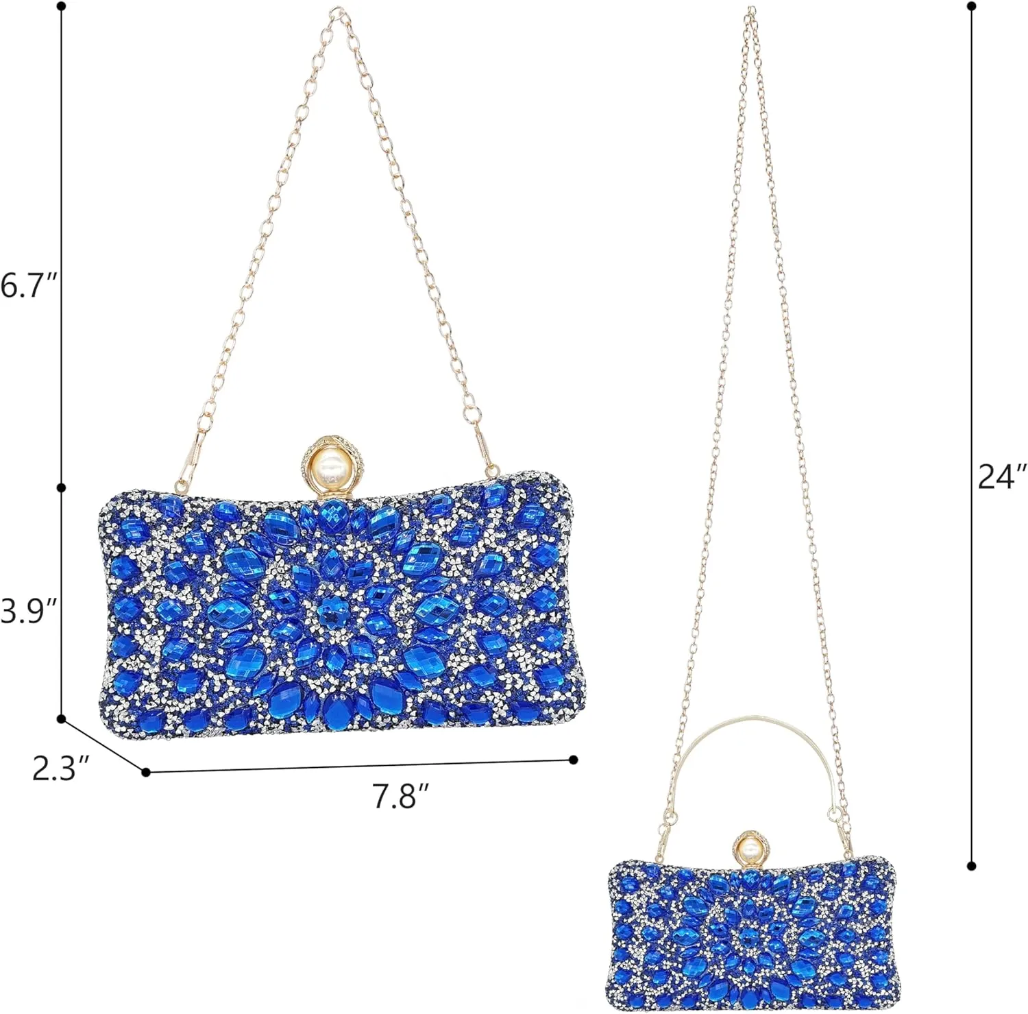 Rhinestone Clutch Purses for Women Evening Wedding Formal - Round Pearl Clasp Handbag - Crystal Diamond Bag