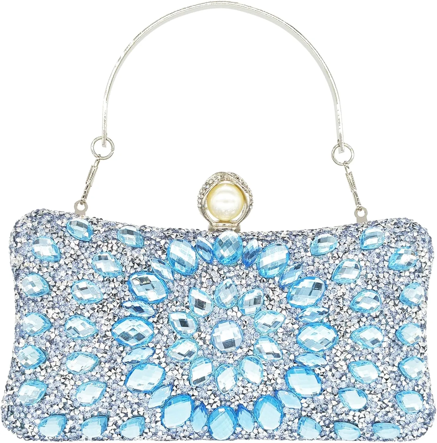 Rhinestone Clutch Purses for Women Evening Wedding Formal - Round Pearl Clasp Handbag - Crystal Diamond Bag