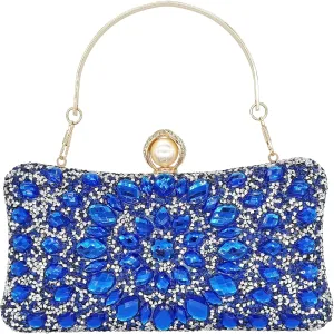 Rhinestone Clutch Purses for Women Evening Wedding Formal - Round Pearl Clasp Handbag - Crystal Diamond Bag