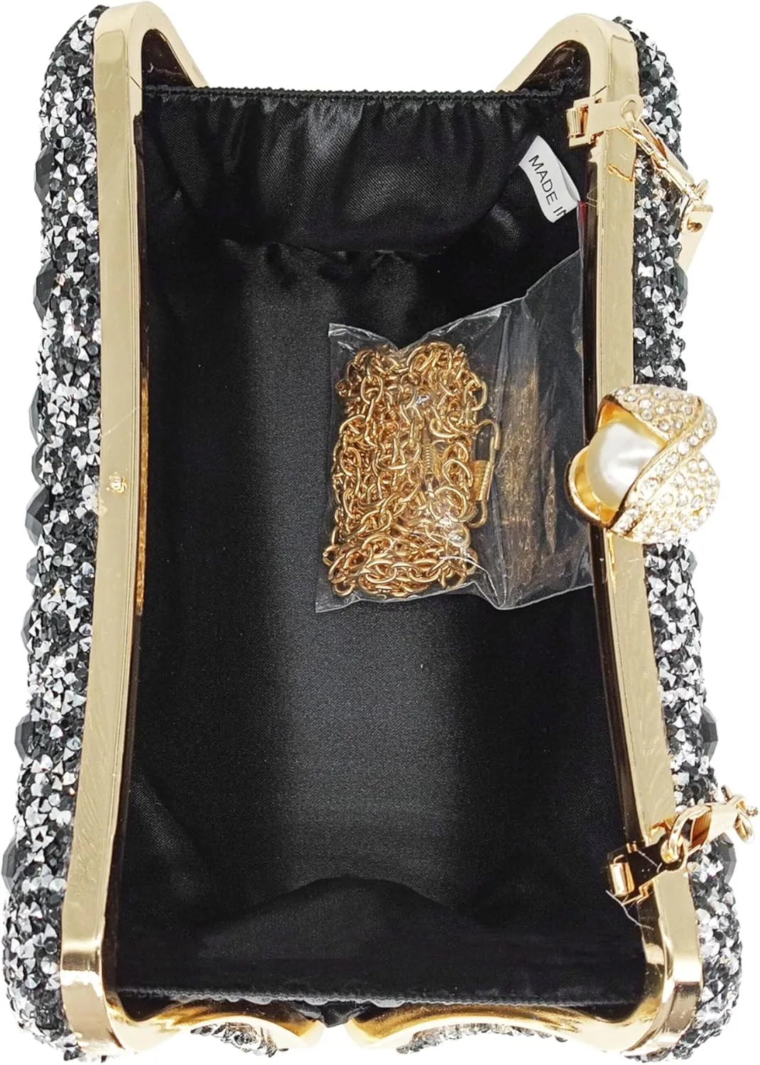 Rhinestone Clutch Purses for Women Evening Wedding Formal - Round Pearl Clasp Handbag - Crystal Diamond Bag
