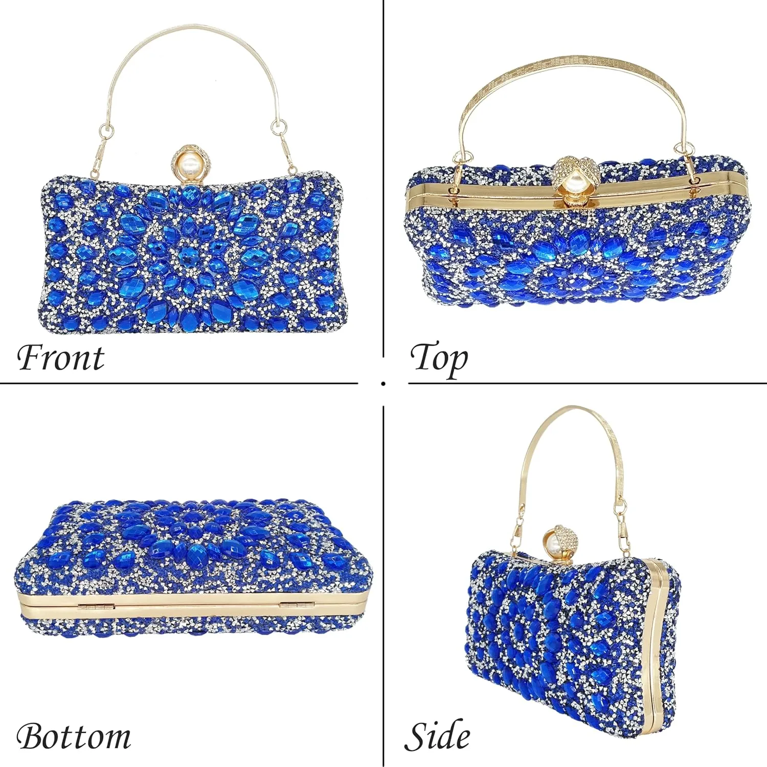 Rhinestone Clutch Purses for Women Evening Wedding Formal - Round Pearl Clasp Handbag - Crystal Diamond Bag