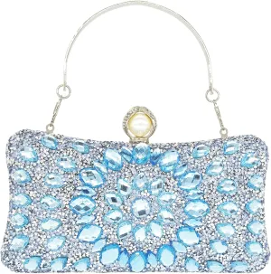 Rhinestone Clutch Purses for Women Evening Wedding Formal - Round Pearl Clasp Handbag - Crystal Diamond Bag
