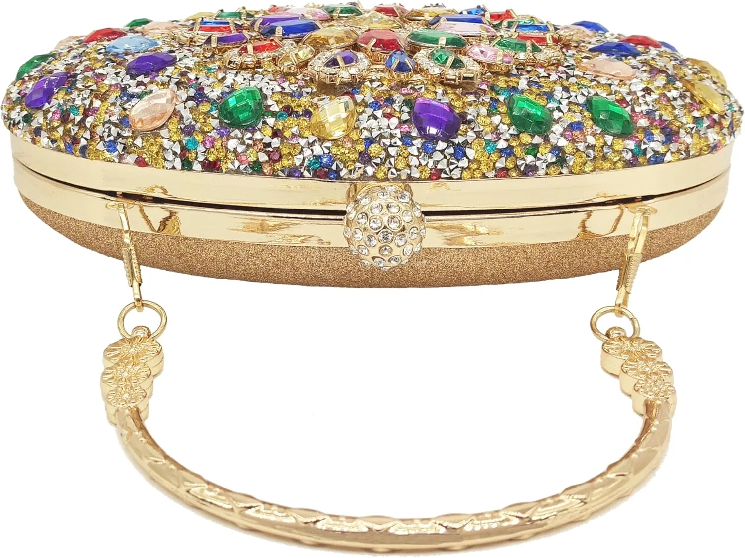 Rhinestone Clutch Purses for Women Evening Wedding Formal - Round Pearl Clasp Handbag - Crystal Diamond Bag