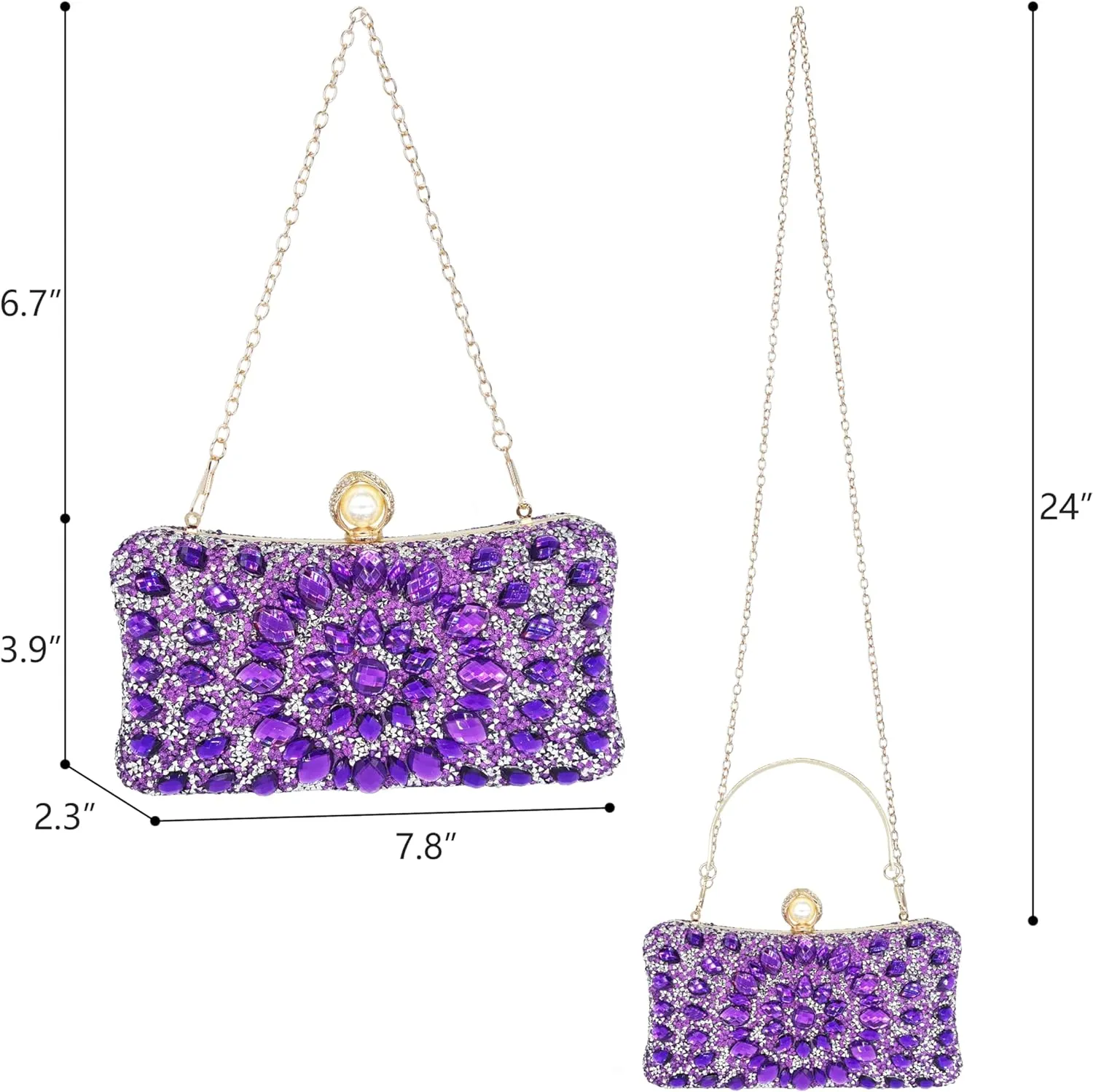 Rhinestone Clutch Purses for Women Evening Wedding Formal - Round Pearl Clasp Handbag - Crystal Diamond Bag