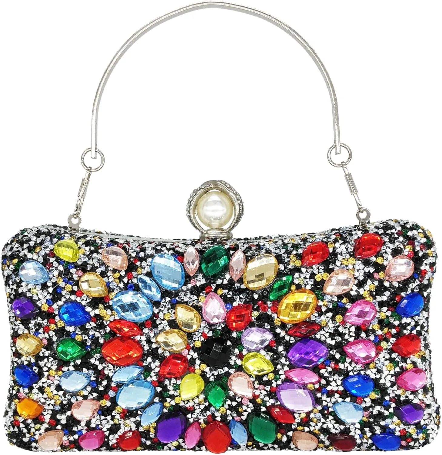 Rhinestone Clutch Purses for Women Evening Wedding Formal - Round Pearl Clasp Handbag - Crystal Diamond Bag