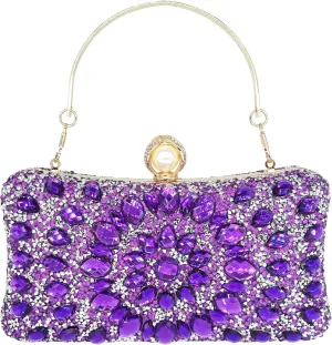 Rhinestone Clutch Purses for Women Evening Wedding Formal - Round Pearl Clasp Handbag - Crystal Diamond Bag