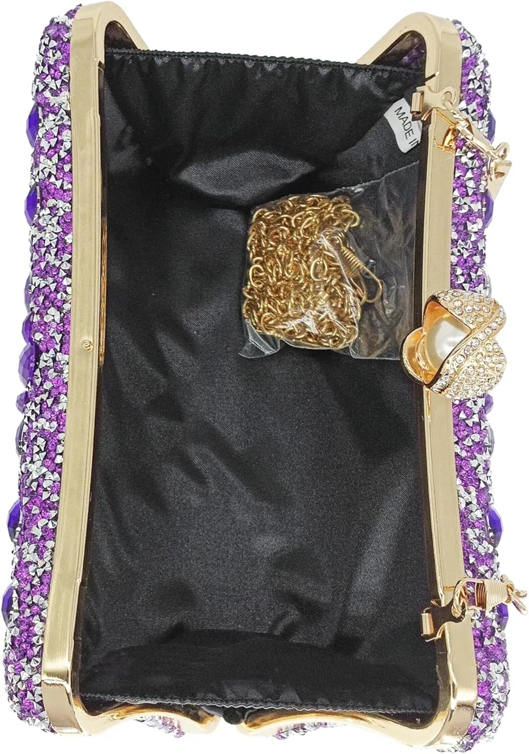 Rhinestone Clutch Purses for Women Evening Wedding Formal - Round Pearl Clasp Handbag - Crystal Diamond Bag