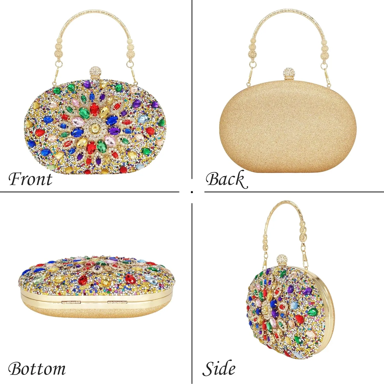 Rhinestone Clutch Purses for Women Evening Wedding Formal - Round Pearl Clasp Handbag - Crystal Diamond Bag