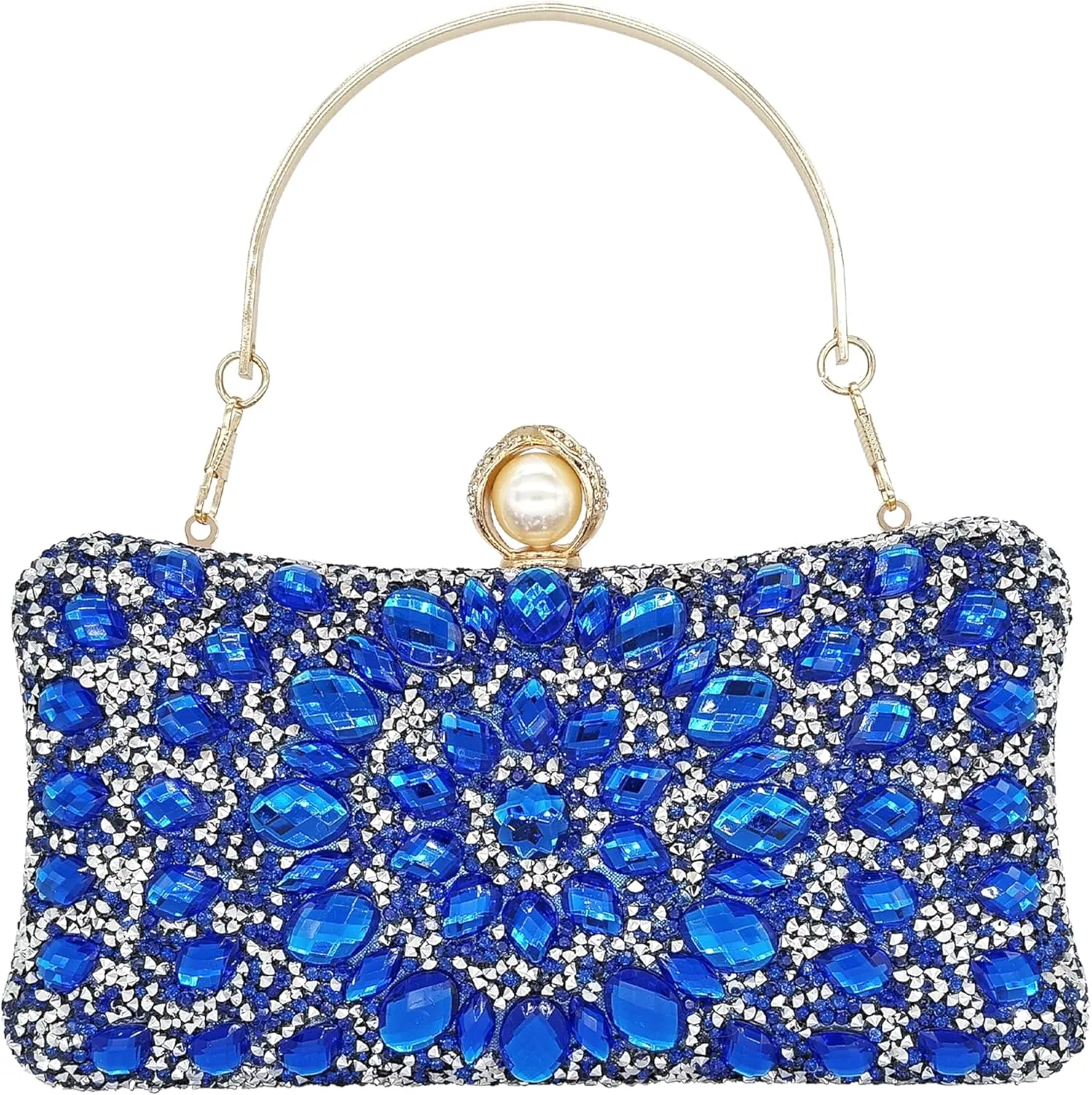 Rhinestone Clutch Purses for Women Evening Wedding Formal - Round Pearl Clasp Handbag - Crystal Diamond Bag