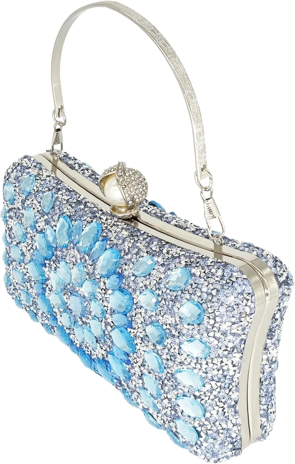 Rhinestone Clutch Purses for Women Evening Wedding Formal - Round Pearl Clasp Handbag - Crystal Diamond Bag