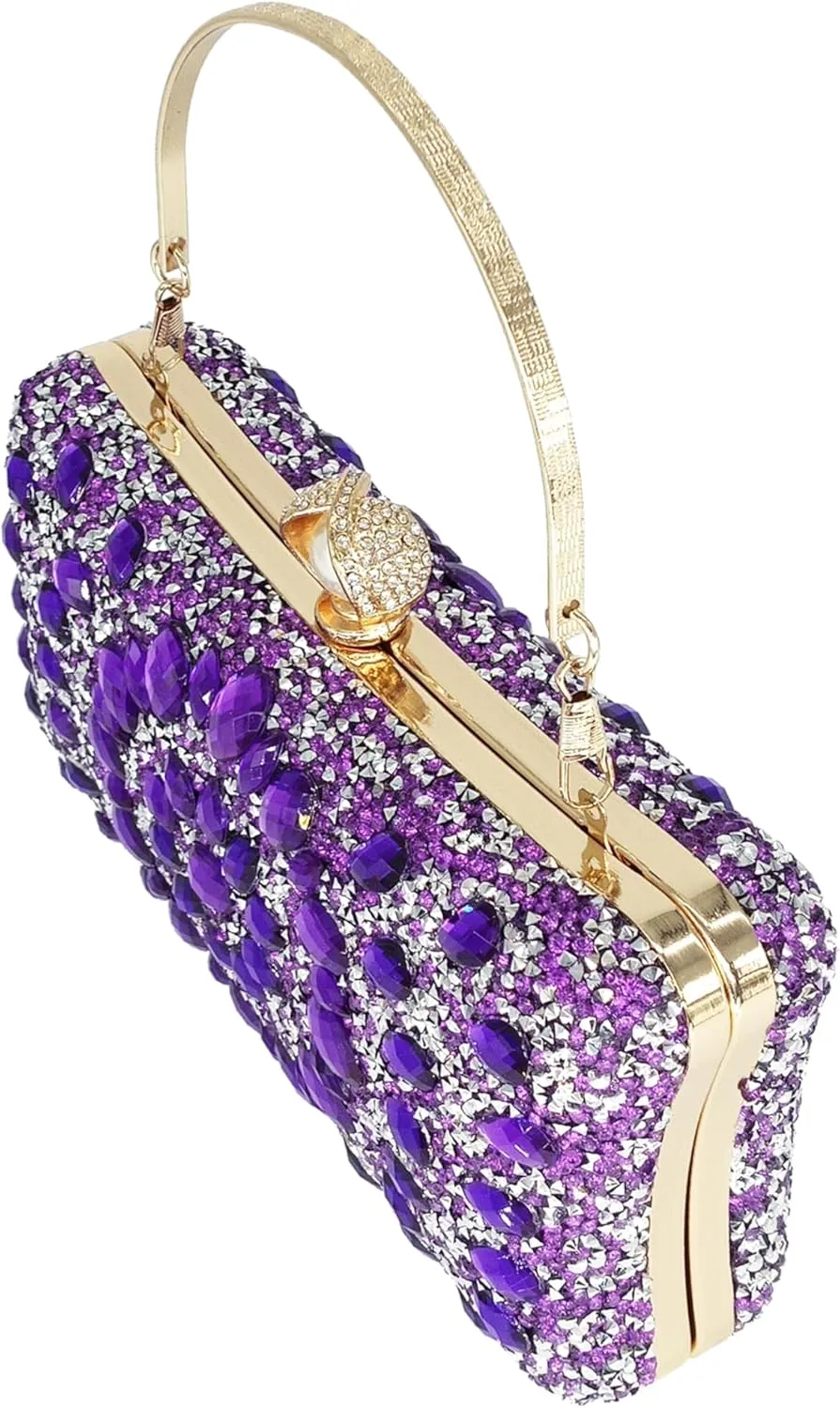 Rhinestone Clutch Purses for Women Evening Wedding Formal - Round Pearl Clasp Handbag - Crystal Diamond Bag