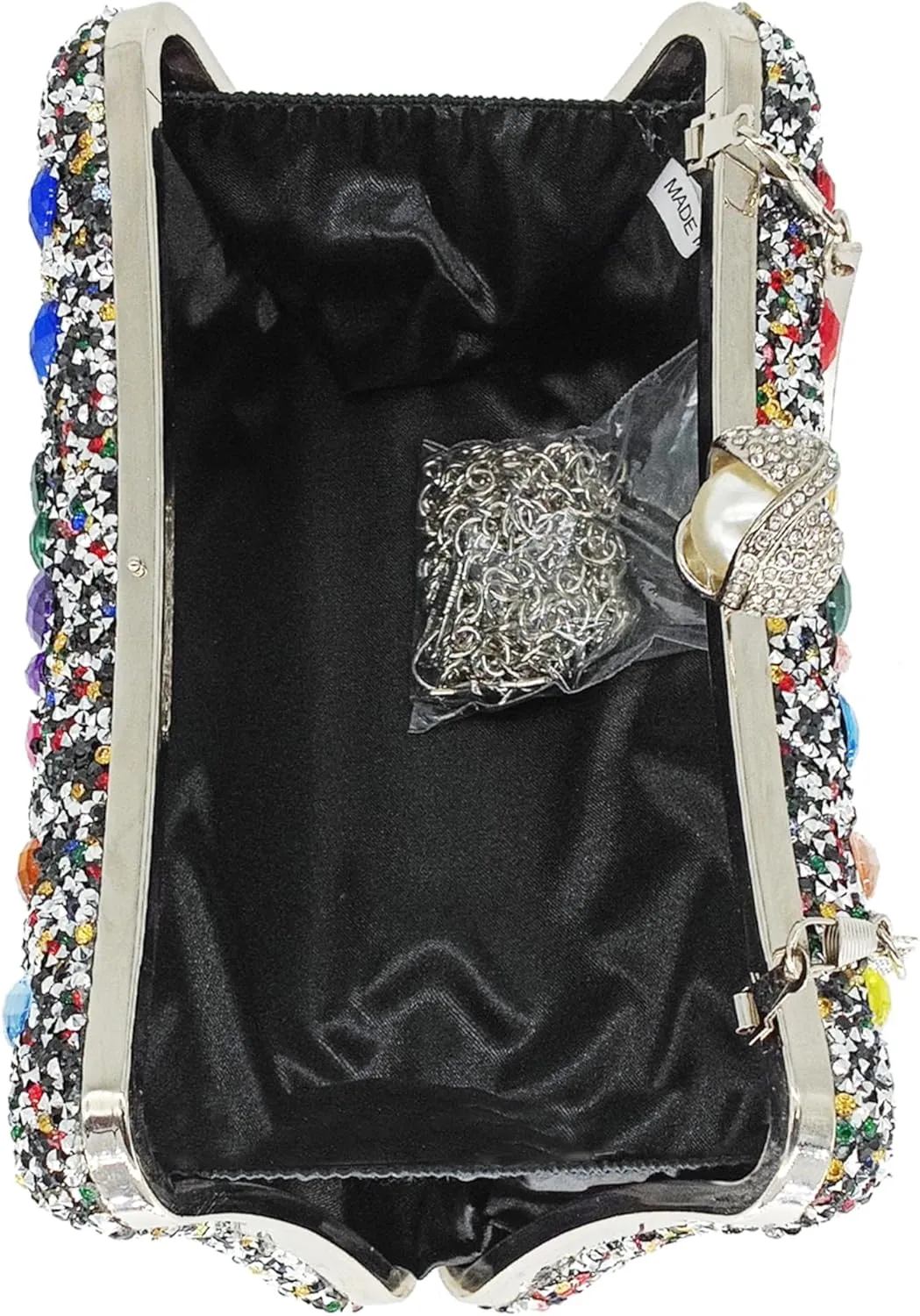 Rhinestone Clutch Purses for Women Evening Wedding Formal - Round Pearl Clasp Handbag - Crystal Diamond Bag