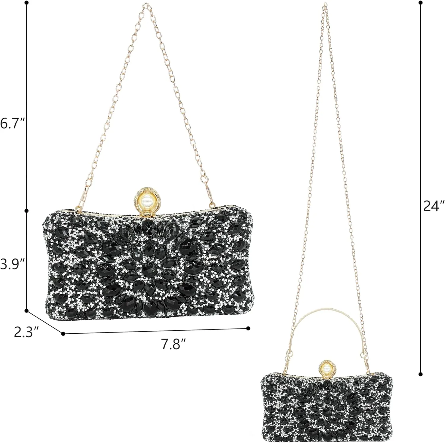 Rhinestone Clutch Purses for Women Evening Wedding Formal - Round Pearl Clasp Handbag - Crystal Diamond Bag