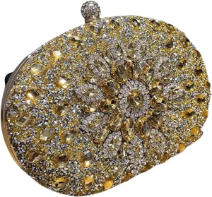Rhinestone Evening Clutch Purses for Women, Wedding Round Pearl Party Handbag Crystal Clasp Glitter Sparkly Bag
