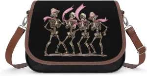 Ribbon Breast Cancer Awareness Skeleton Messenger Bag for Women PU Leather Crossbody Bags Shoulder Handbags Purse