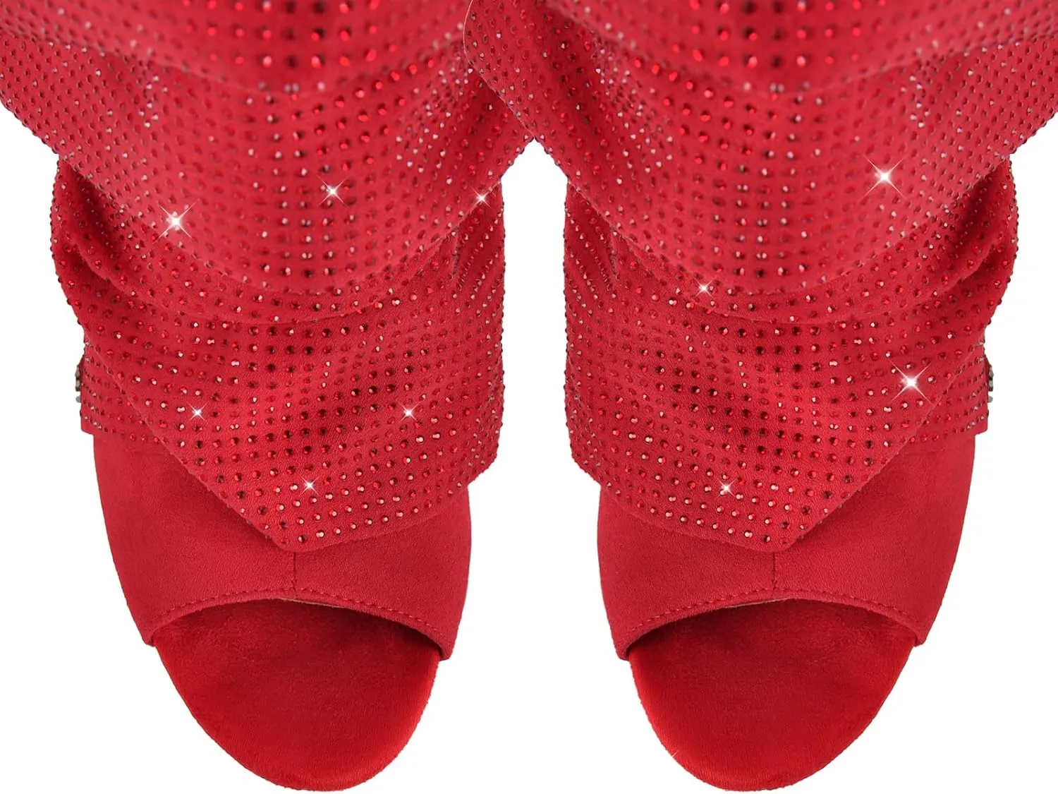 richealnini Peep Toe Stiletto Kitten Heel Sandals Fold Over Slouchy Shark Ankle Boots with Detachable Snap Button Glitter Back Zipper Short Booties