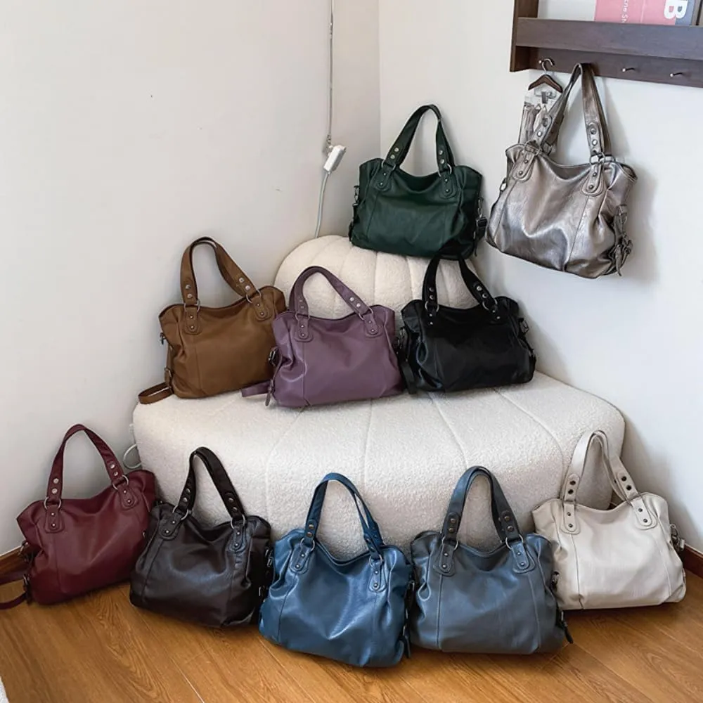 RICHTRUE Gloss Leather Tote Bag Work Tote Bag Y2k Shoulder Bag Crossbody Grunge Leather Crossbody Bags Women Studded Purse