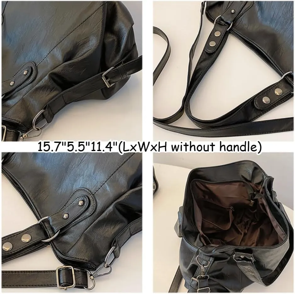 RICHTRUE Gloss Leather Tote Bag Work Tote Bag Y2k Shoulder Bag Crossbody Grunge Leather Crossbody Bags Women Studded Purse