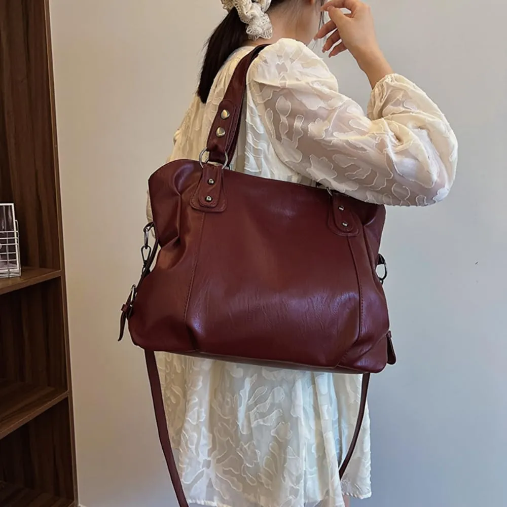 RICHTRUE Gloss Leather Tote Bag Work Tote Bag Y2k Shoulder Bag Crossbody Grunge Leather Crossbody Bags Women Studded Purse