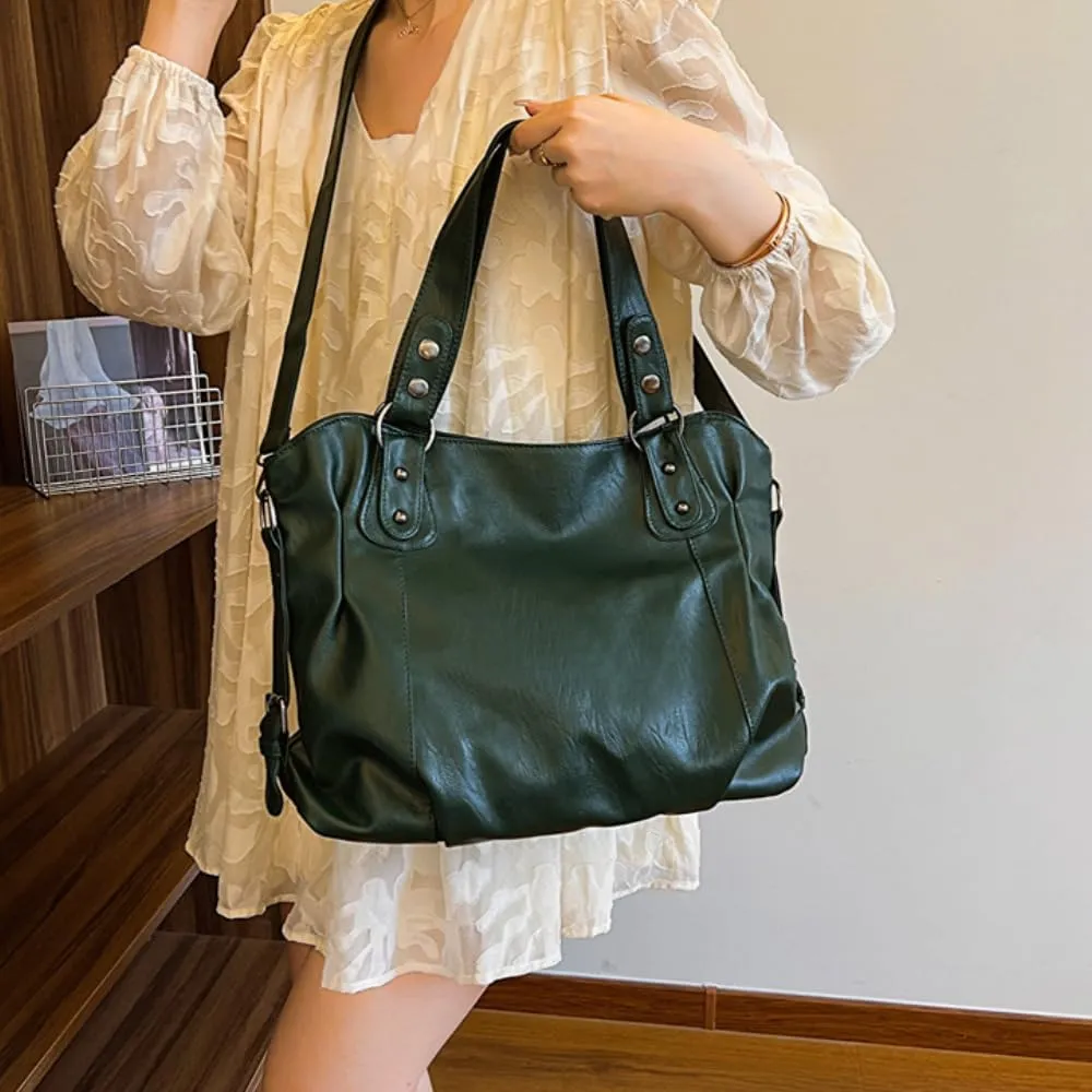 RICHTRUE Gloss Leather Tote Bag Work Tote Bag Y2k Shoulder Bag Crossbody Grunge Leather Crossbody Bags Women Studded Purse