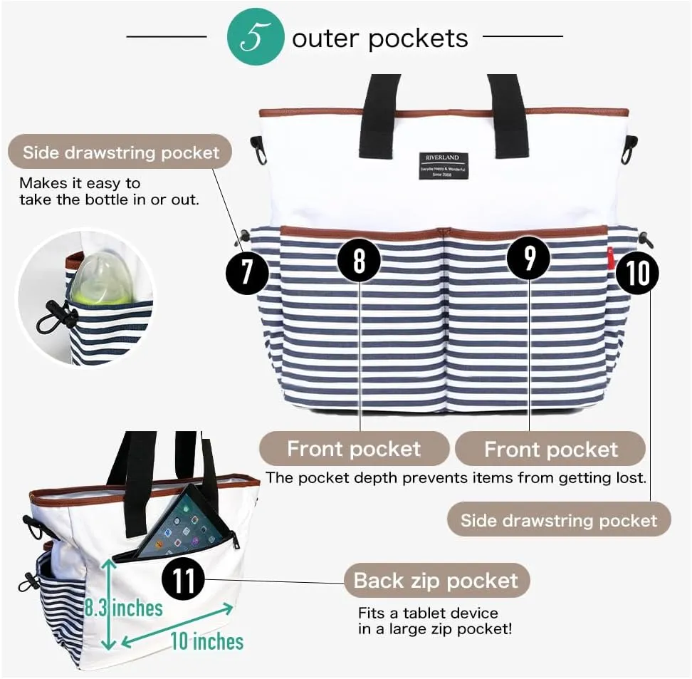 Riverland Diaper Bag Baby bag Newly Redesigned Stylish Tote Cross body Travel tote Mom Dad unisex Men women Large capacity