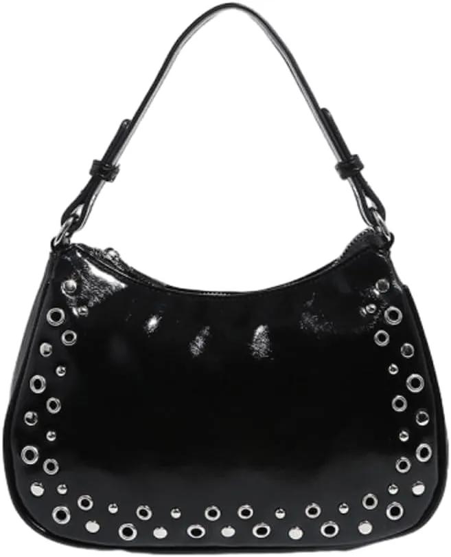 Rivet Tote Bags for Women Punk Shoulder Bag for Women Y2k Underarm Crescent Purse Fashion Hobo Handbag with Zipper Closure