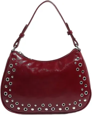 Rivet Tote Bags for Women Punk Shoulder Bag for Women Y2k Underarm Crescent Purse Fashion Hobo Handbag with Zipper Closure