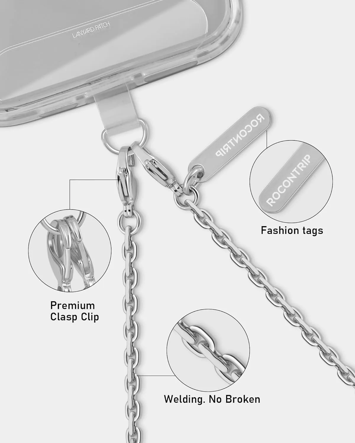 ROCONTRIP Phone Chain Crossbody Phone Strap with 2 Tether Tabs Detachable iPhone Lanyard Chain for All Phones Premium Metal Buckles,Non-Rust,Unbreak Cellphone Neck Lanyard for Travel Essentials