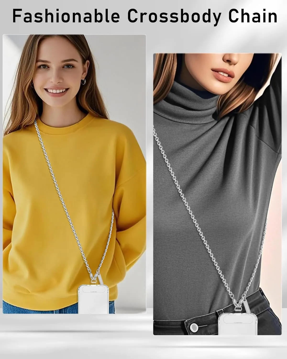 ROCONTRIP Phone Chain Crossbody Phone Strap with 2 Tether Tabs Detachable iPhone Lanyard Chain for All Phones Premium Metal Buckles,Non-Rust,Unbreak Cellphone Neck Lanyard for Travel Essentials
