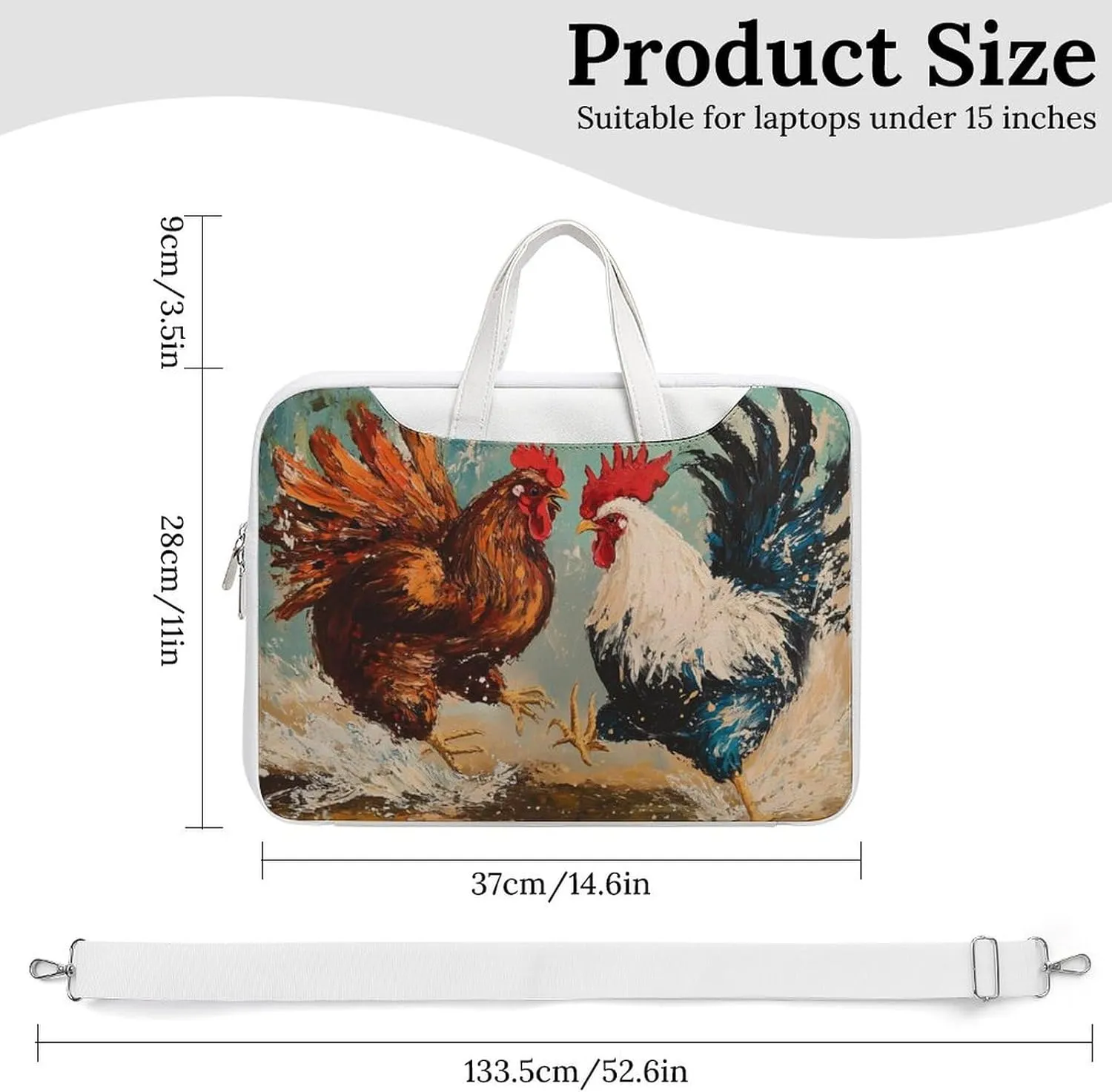 Rooster Fighting Leather Bag Laptop Case Slim Water Resistant Computer Bags with Handle Briefcase for Work