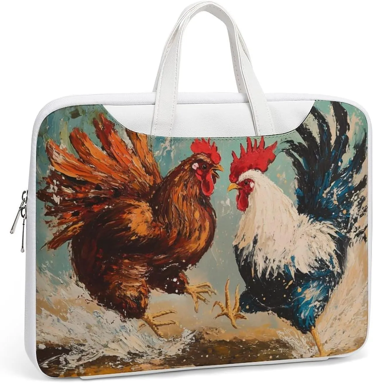 Rooster Fighting Leather Bag Laptop Case Slim Water Resistant Computer Bags with Handle Briefcase for Work