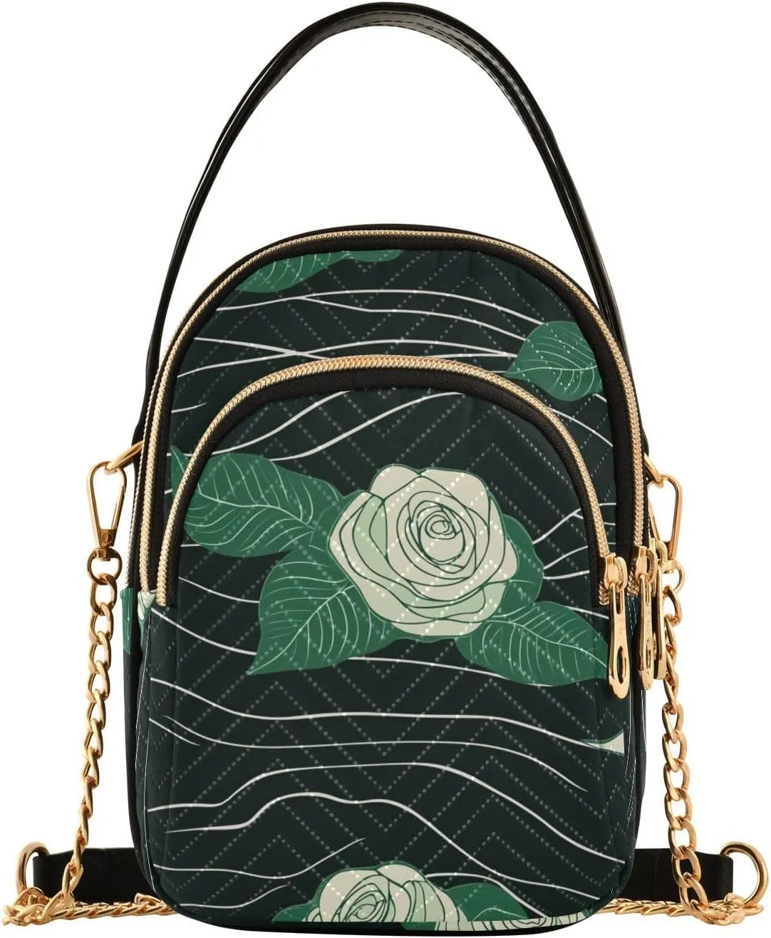 Rose Velvet Ribbon Grass Green trendy quilted crossbody with multi pockets womens handbags for work bolso cruzado para mujer