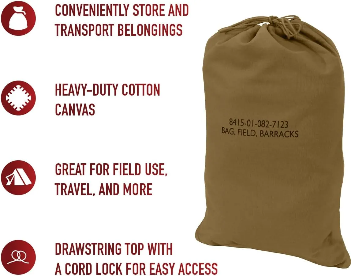 Rothco Canvas Barracks Bag Multi-Functional, Dependable, and Durable for Field Use and Travel, Coyote Brown - 24" x 32"
