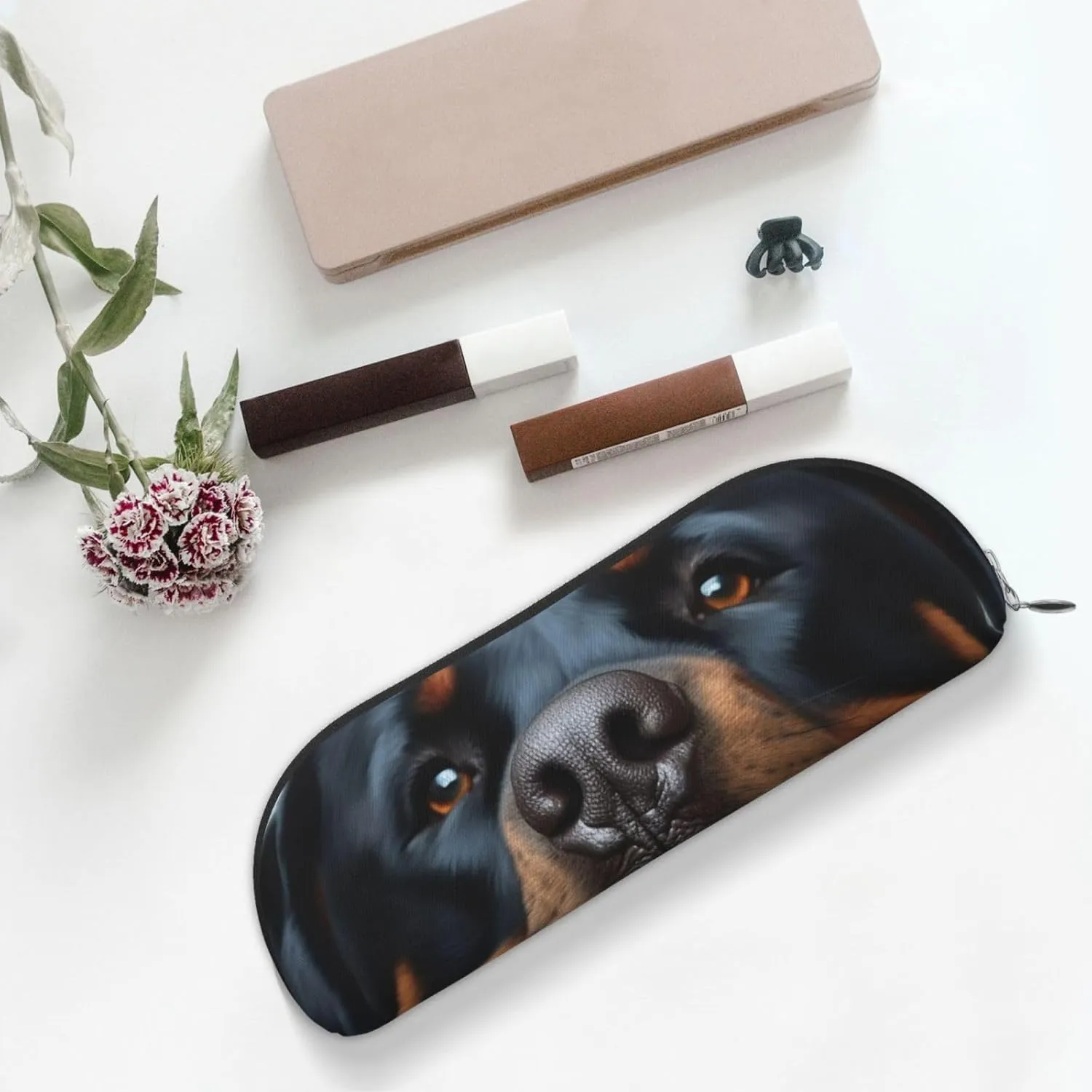 Rottweiler dogs tongue head Makeup Bag for Women Men Large Pencil Case Aesthetic Pencil Pouch Coin Pouch Leather Cosmetic Bag with Zipper Office Organizer Travel Essentials