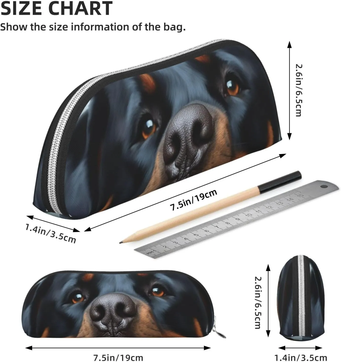 Rottweiler dogs tongue head Makeup Bag for Women Men Large Pencil Case Aesthetic Pencil Pouch Coin Pouch Leather Cosmetic Bag with Zipper Office Organizer Travel Essentials